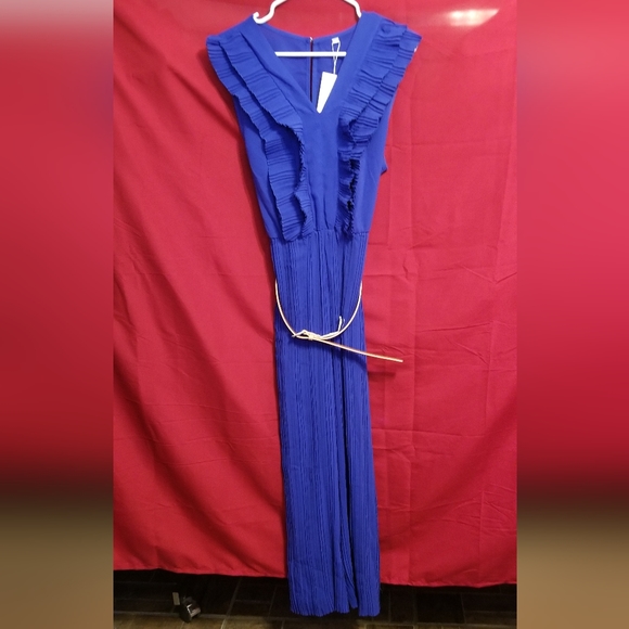 C.Cline blue flutter sleeve wide leg jumpsuit size XL - Picture 2 of 5
